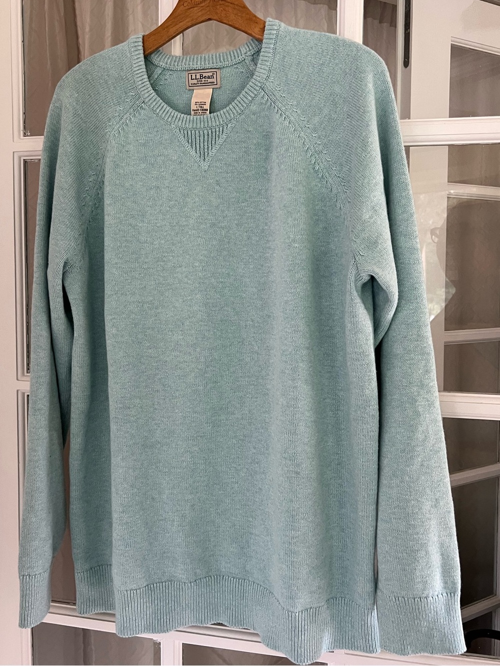 L.L.Bean Mens L Tall Cotton Cashmere Crew Neck Sweater Freshen Green Aqua